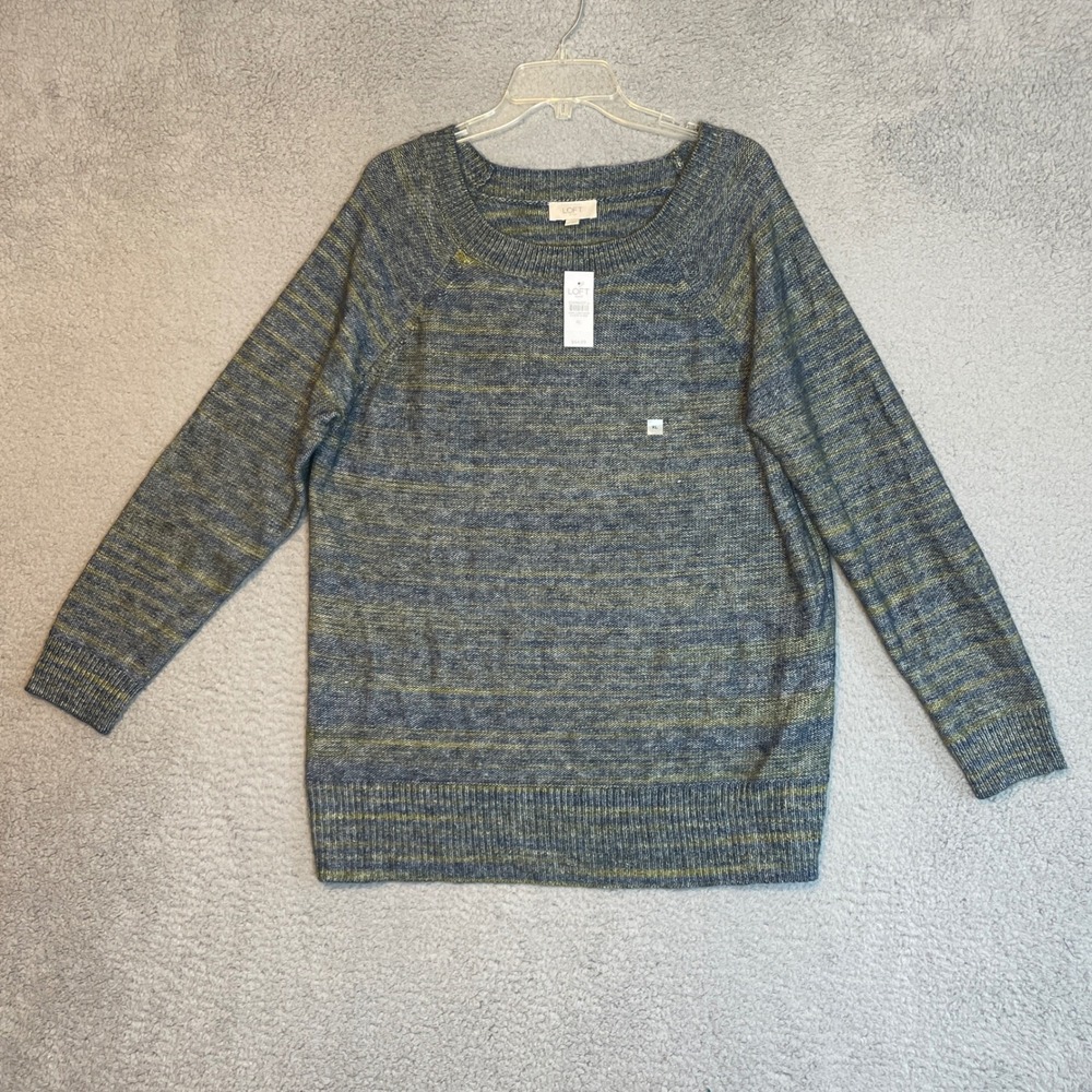 LOFT Outlet Sweater Womens XL Blue Yellow Raglan Long Sleeve Knit NWT